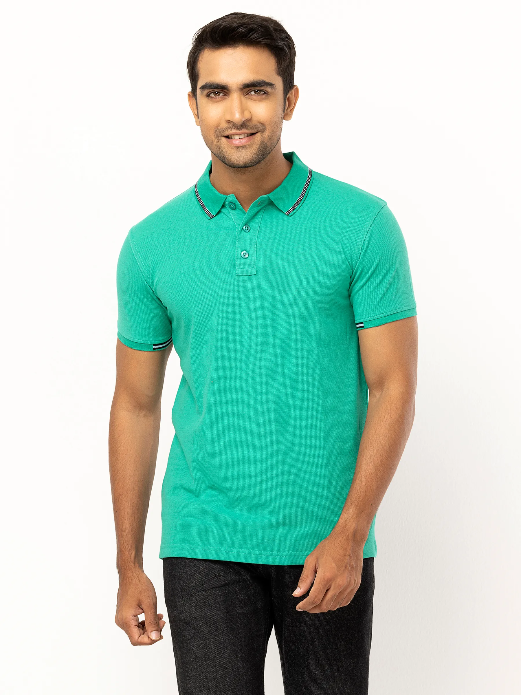 Green Mixed Cotton Polo Shirt